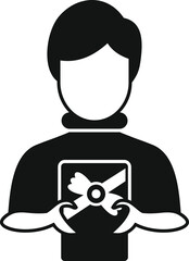 Person icon holding a wrapped gift box, representing giving, receiving, and celebration