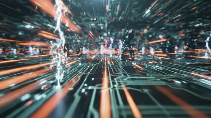 Futuristic digital circuit board with glowing connections and data streams - Powered by Adobe