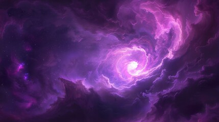 Purple nebula and galaxy in deep space. Abstract cosmic background with swirling stars and clouds. Magic universe texture