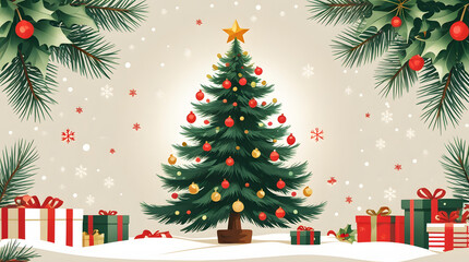 Naklejka premium Multiple Christmas Trees and Gift Boxes on a Classic Red Holiday Background Generative AI
