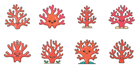 Obraz premium Multiple vector illustrations of cute-faced corals
