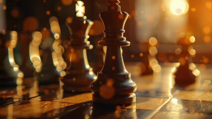 Video Close-up view of a chess board with many chess pieces, ideal for strategy and competition - Powered by Adobe