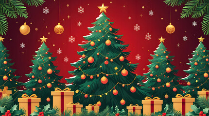 Naklejka premium Simple Christmas Tree and Presents on Snow with Beige Background and Copy Space Generative AI