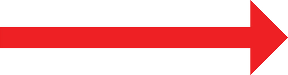 Naklejka premium Rightward red long arrow illustration, isolated on a fully white backdrop.