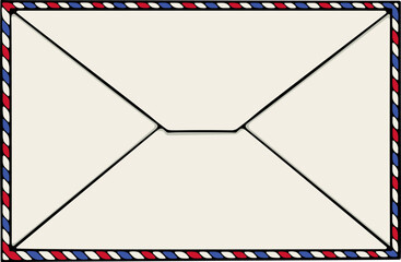 Postal envelope shown from the back side. For mail, communication, stationery, office design. Paper letter. Simple vector color illustration with outline in hand drawn style isolated on white