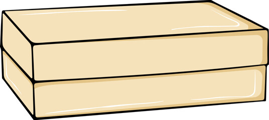 Long low rectangular paper box. For packaging goods and materials for the postal services design. Simple vector color illustration with outline in hand drawn style isolated on white