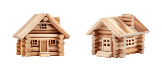 Miniature Wooden Log Cabin Model on a transparent background