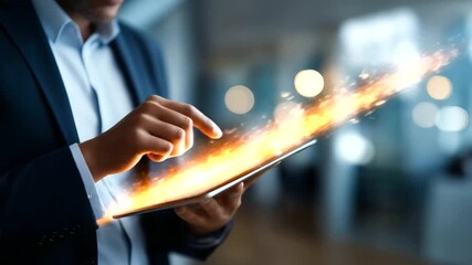 Faceless businessman's hands on digital tablet with virtual operations management interface defocused modern office background business process and problem solving monitoring - Powered by Adobe