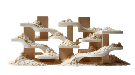 Abstract organic sculpture with multiple levels isolated on transparent background