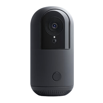 Modern black security camera with sleek design and infrared lens in studio lighting on white background for home surveillance isolated on transparent background