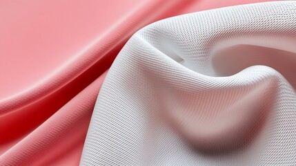 Abstract Pink and White Fabric Swirls Textured Textile CloseUp.