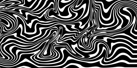 Fototapeta premium Wavy and swirled brush strokes vector seamless pattern. Bold curved lines and squiggles ornament. Seamless horizontal banner with doodle bold lines. Black and white wallpaper..
