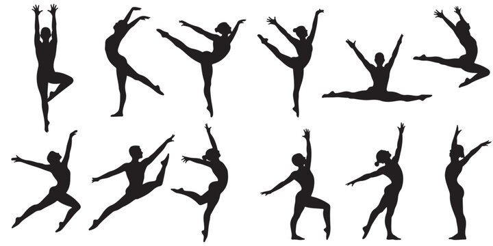 Collection of gymnast various poses silhouette