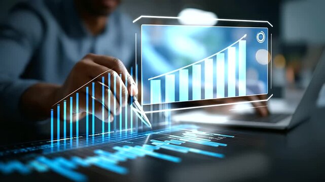 Faceless project manager's hands updating Gantt chart on virtual screen defocused modern office background planning timeline visualization project scheduling interface