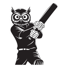 Funny cartoon panda cricket batsman ready to hit the ball