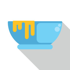 Blue bowl with yellow honey dripping on its side, a sweet food flat icon