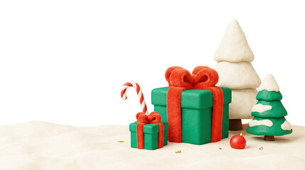 christmas presents and gifts on snow