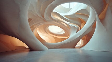 Organic Architecture Flowing Forms and Light in a Modern Interior Space.