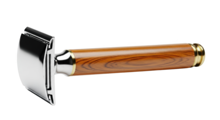 Double edge safety razor with wood grain handle and chrome head