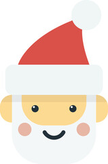 Cute Santa Claus face vector illustration with red hat and white beard, ideal for Christmas cards, kids’ content, logos, and festive digital marketing.