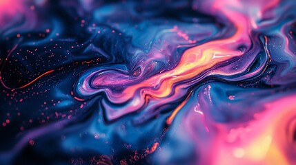 Swirling Nebula Abstract Fluid Art with Vibrant Pink Blue and Gold Hues.