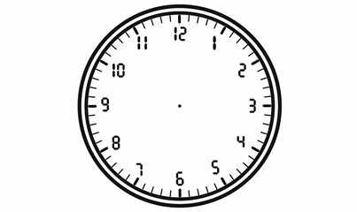 Analog clock face icon with number numerals 1–12, minute ticks.circle frame,blank and outline.for time symbols,design, schedule graphics, and education visuals. vector illustration isolated white