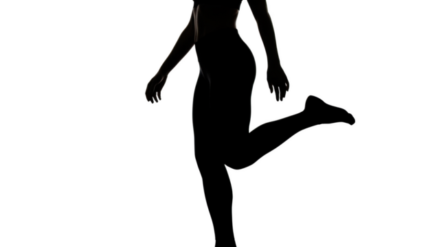 Female silhouette with one leg raised against black - Powered by Adobe