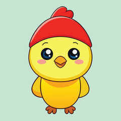 A cute yellow baby chick character hatches from an Easter egg in this funny cartoon vector illustration, featuring a happy farm animal design perfect for spring holiday art