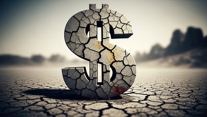 Cracked, dry desert earth under a hot sky depicts the barren landscape and global climate warming