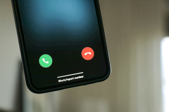 Accept and deny button on incoming call screen on phone. Caller mobile device conversation. 