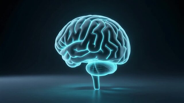 Vibrant blue-lit digital brain illustration, a powerful visual for concepts of artificial intelligence, data processing, human thought, and technological advancement
