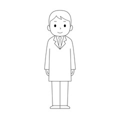 Black Line Art of Front-Facing White Coat Healthcare Professional