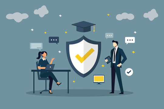 Business People with Shield and Graduation Cap: Education Insurance and Student Loan Protection Concept