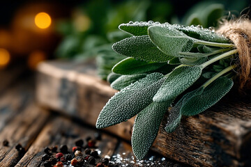 close-up of sage leaves, with their distinctive texture and gray-green color, highlighting the culinary or herbal health applications for some people.