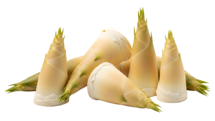 Fresh bamboo shoots arranged closely together a natural food source isolated on transparent background