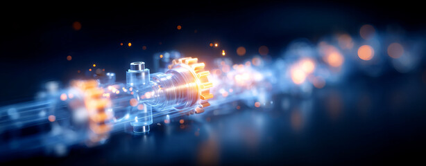 Fototapeta premium Futuristic mechanical system with glowing gears and sparks, showcasing advanced technology