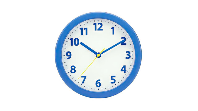 Blue Wall Clock Showing Time on White Background