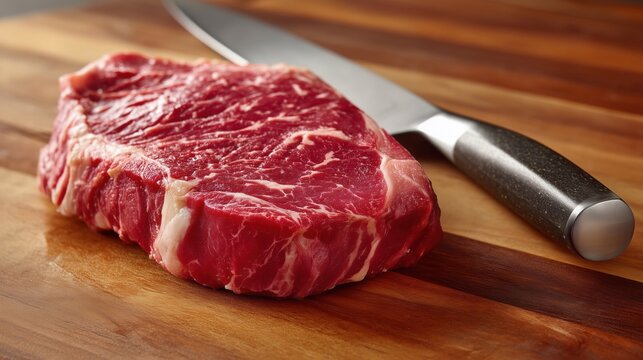 Fresh Beef Cut on Wooden Board
