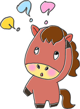 뭘까 고민하는 붉은말 일러스트