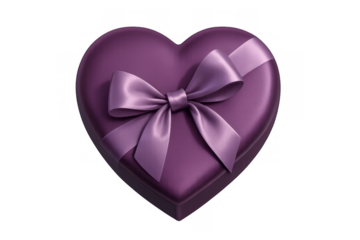 Heart gift box with purple ribbon and bow for valentine's day, anniversaries, and romantic celebrations