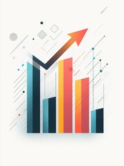 Upward arrow bar graph on pastel background representing business growth and market trends, professional vector illustration.