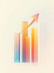 Upward arrow bar graph on pastel background representing business growth and market trends, professional vector illustration.