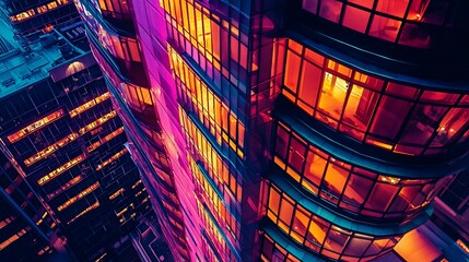 Neon Cityscape Modern Architecture with Vibrant Pink and Orange Illumination.