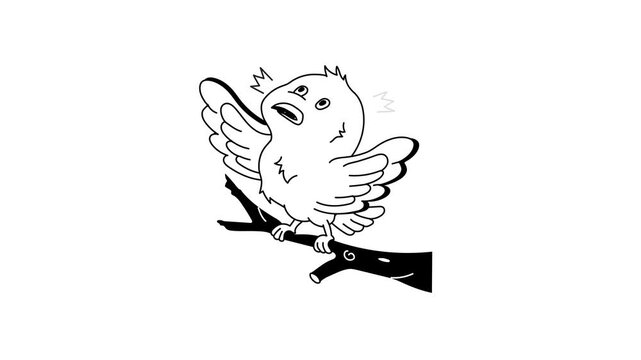 Cheerful bird perched on a branch, concept animated icon of happy bird