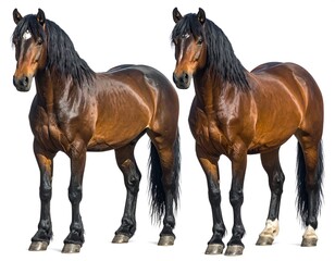 Two Brown Horses Standing Side by Side.