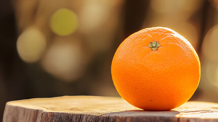 Vibrant orange fruit with a textured peel sits on a rustic wooden surface, basking in the soft glow of the diffused background light. A simple yet striking composition.