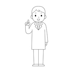 Line Art Male Healthcare Worker Pointing Up in White Coat
