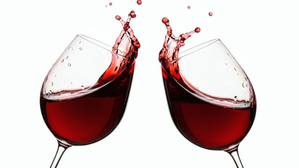 A dynamic splash of red wine as two glasses make a celebratory toast