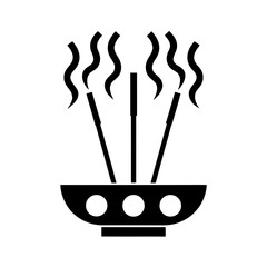 Illustration of incense sticks in a holder on transparent background silhouette