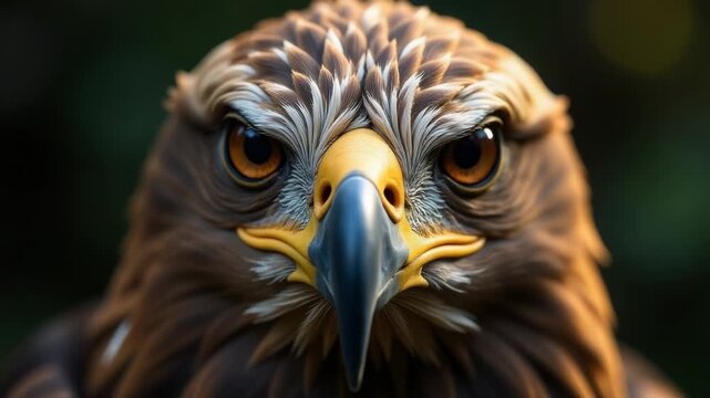 Video A close-up shot of a bird of prey's face, with sharp beak and piercing eyes